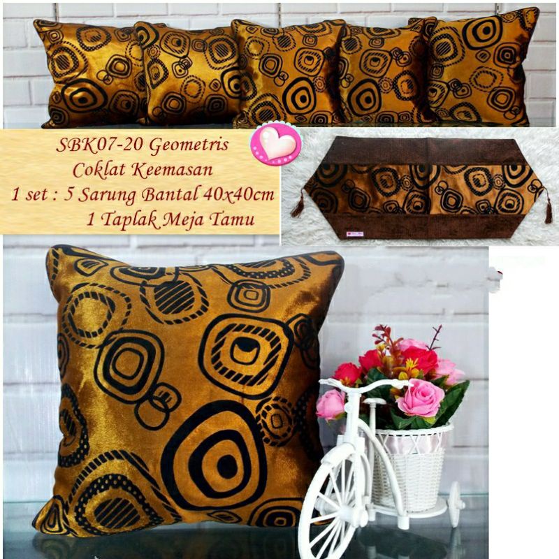 Satu set sarung bantal sofa tamu minimalis coklat