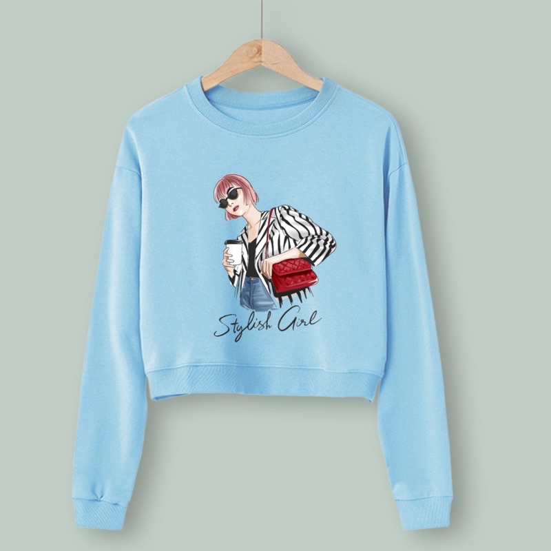 Sweater crop rib wanita STYLISH  GIRL baju croptee cewek murah