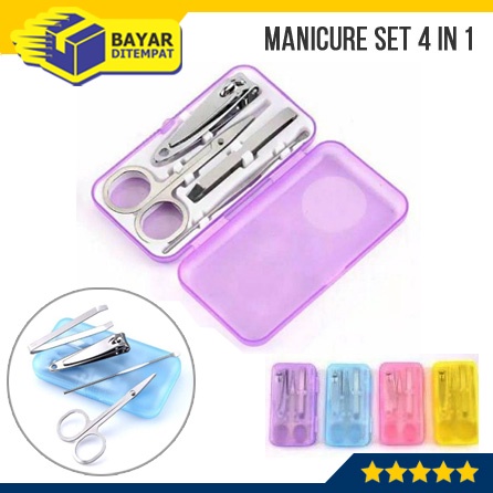 Alat Manicure Pedicure Set 4 in 1 Box Plastik Rawat Perawatan Kuku Gunting Korek Telinga Kuping (MG46)