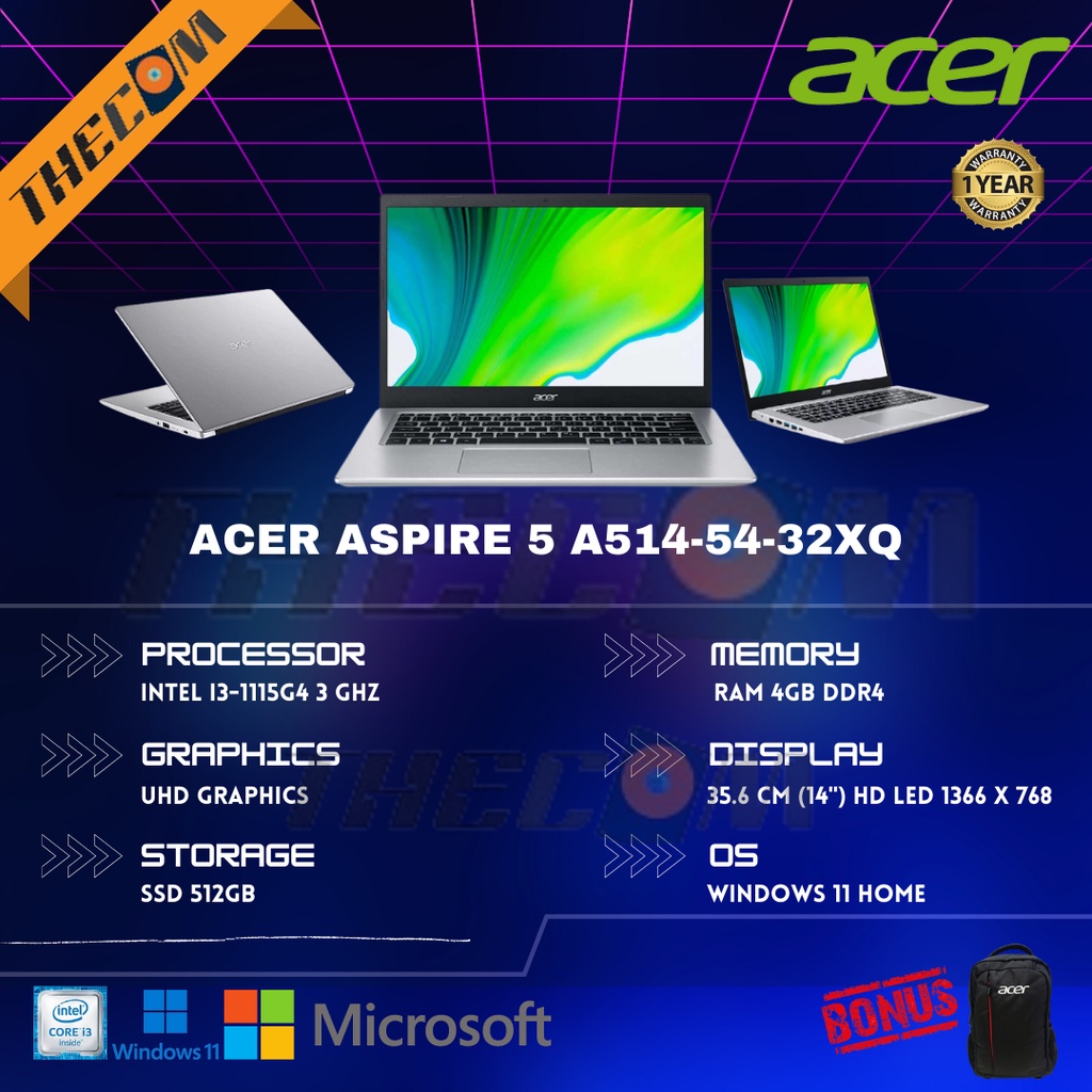 Acer Aspire 5 Slim A514-54-32XQ Ci3-1115G4 / 14 / 4GB /512GB SSD