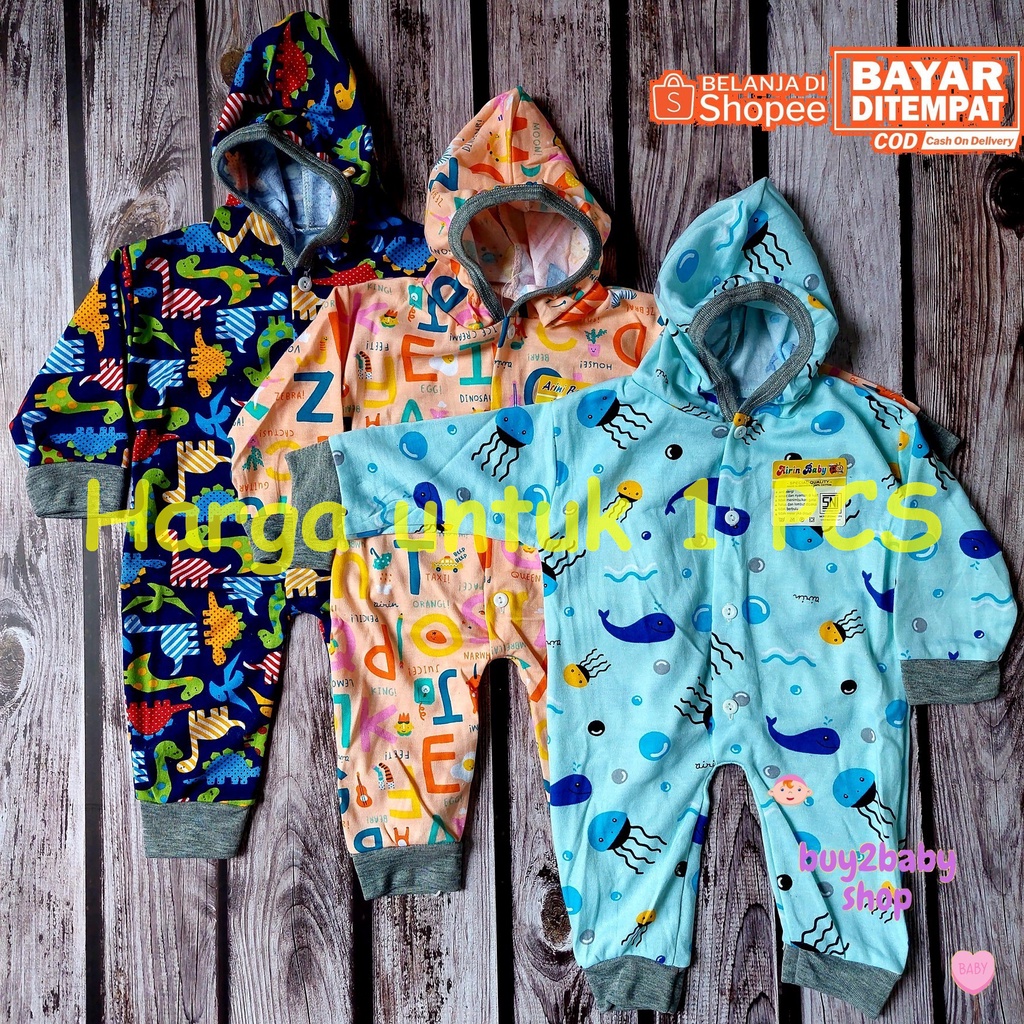 Miyo Jumper baju kodok bayi topi hoodie model kaki terbuka Airin Baby 0-3 bulan 1 PCS