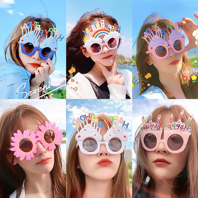 Kacamata ulang tahun Pesta Desain Kartun Bunga Aster Wanita Untuk Dekorasi  -PD