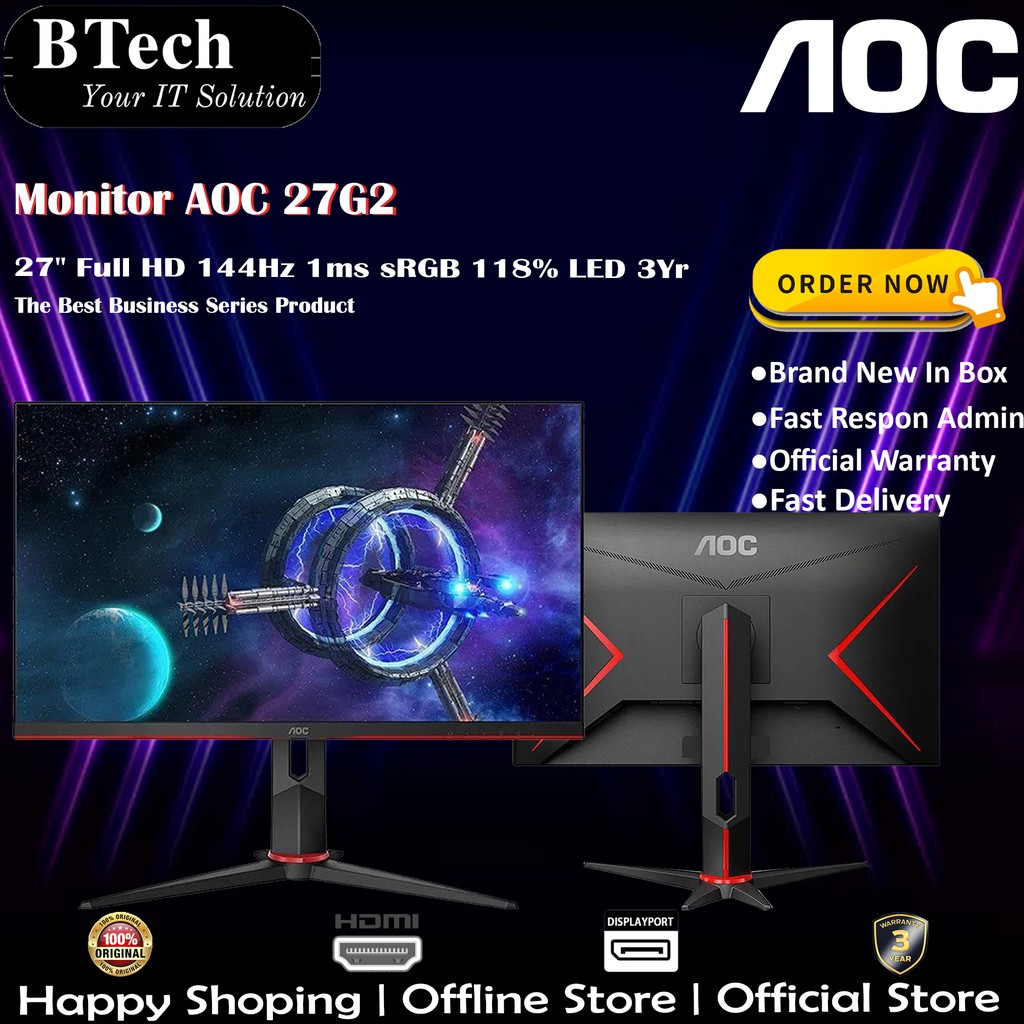 Monitor AOC 27G2 27" Full HD 144Hz 1ms sRGB 118% LED 3Yr