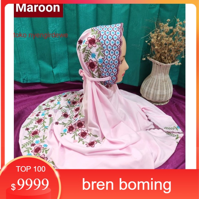 Mukena Polino Terusan Bordir Santri Dewasa warna pink muda bordir bungs adenium/Mukena Terusan Dewas