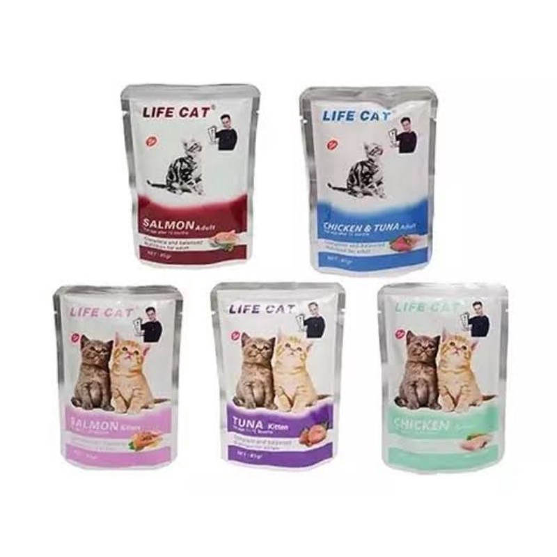 Makanan kucing basah wet food Life Cat pouch 85 gr