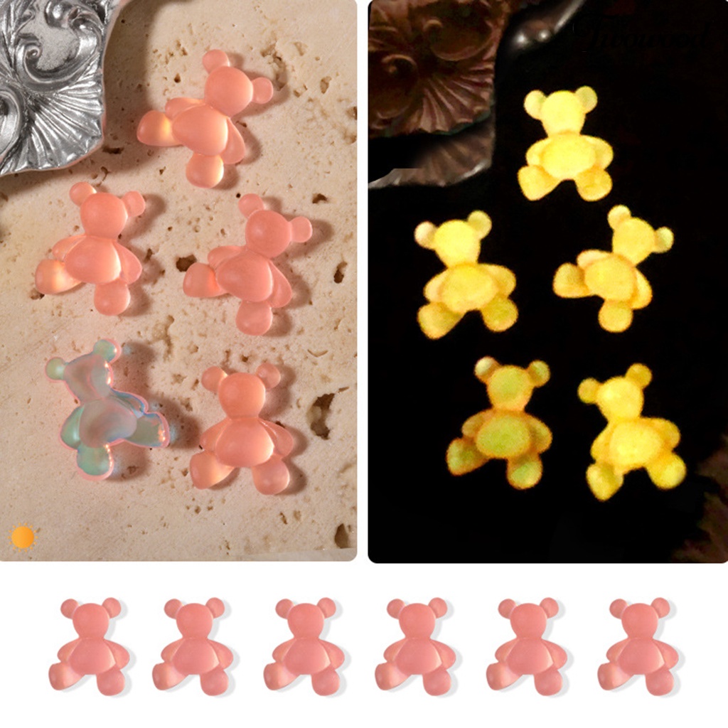 Twowood 8Pcs / Set Hiasan Kuku Motif Beruang Luminous Untuk Dekorasi Nail Art / Manicure DIY