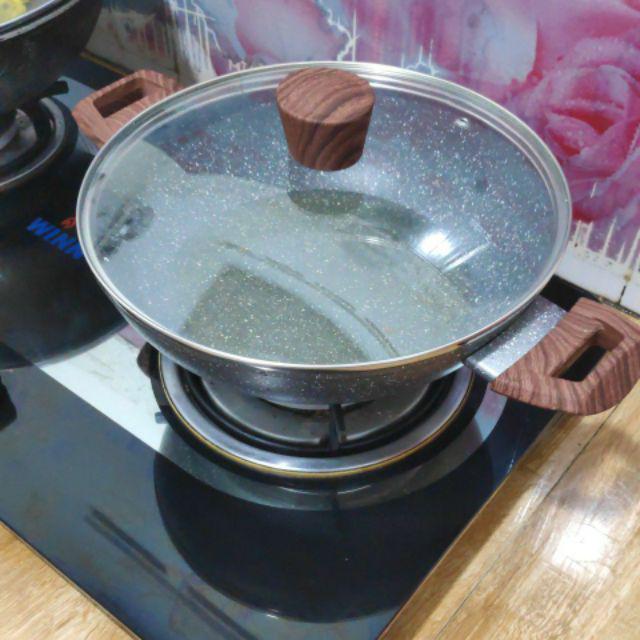 Ki0648 Cypruz 26cm Kuali Marble With Lid Induksi Wok Tutup Kaca