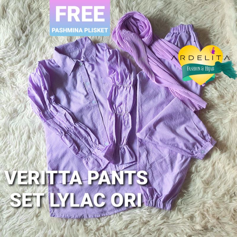 ♥️FREE PASHMINA PLISKET/VERITTA PANTS SET ATASAN+CELANA/SETCEL LYLAC/OOTD HIJAB/SELEGRAM OUTFIT