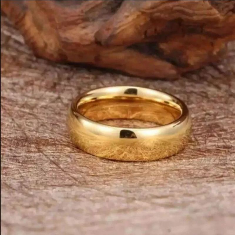 Cincin Pasir Polos Titanium Gold Berlapis Emas Asli Anti Luntur