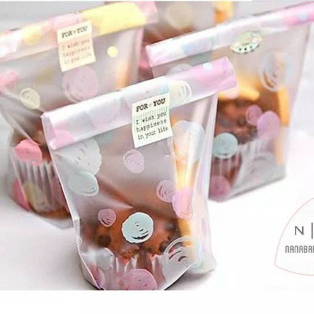 PLASTIK COOKIES CUPCAKE POLKADOT WARNA KEMASAN MAKANAN CANTIK isi 10pcs