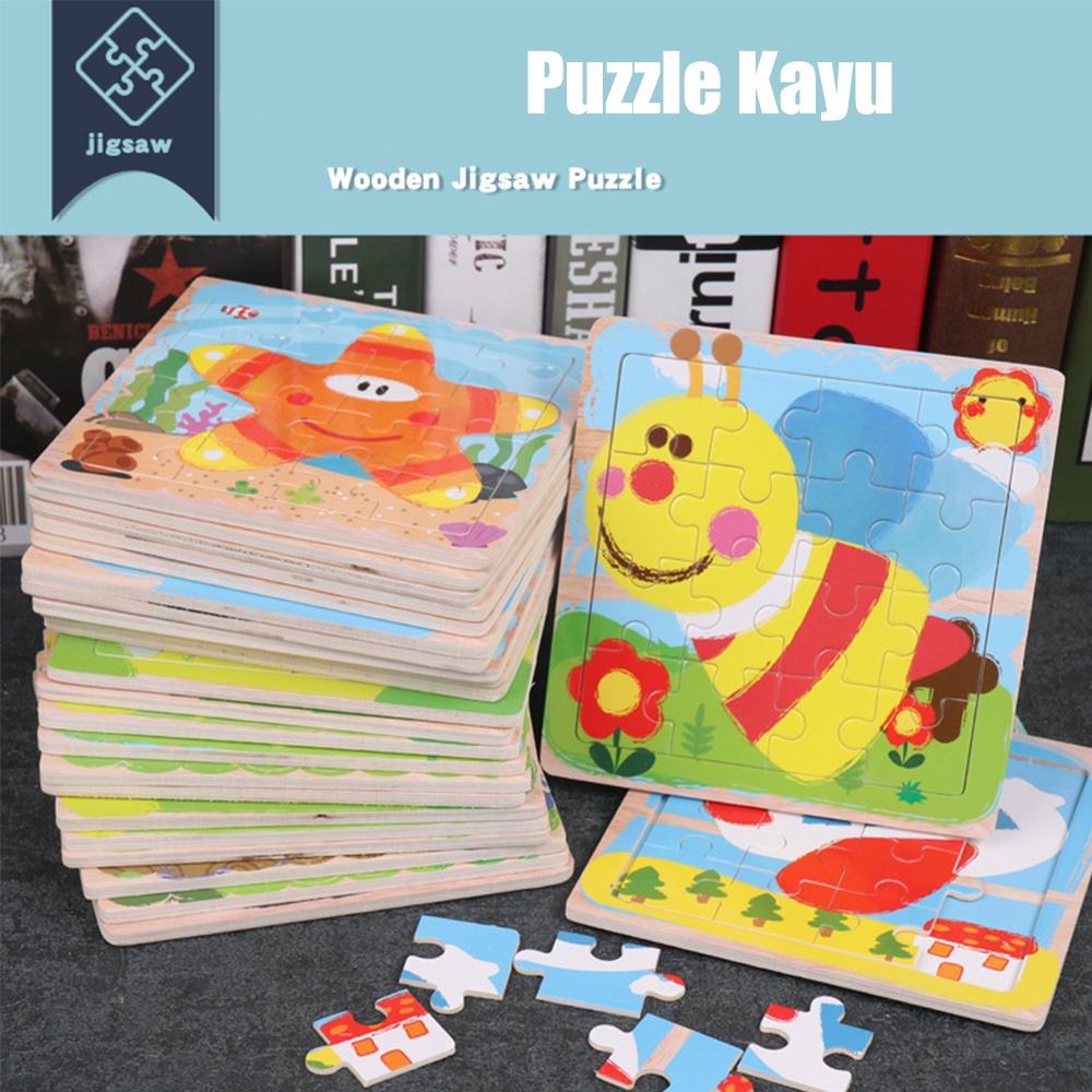 Mainan Puzzle jigzaw kayu kartun hewan mainan stimulasi anak | toys puzzle Kayu anak Mainan kayu edukasi anak | puzzle hewan