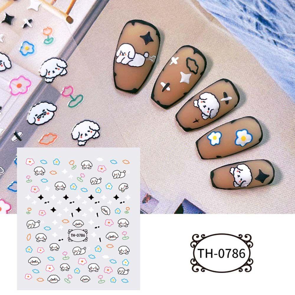 AUGUSTINA Agustina Kartun Stiker Kuku Wanita Beruang Kelinci Smiley Ikatan Simpul Self Adhesive Nail Art Dekorasi