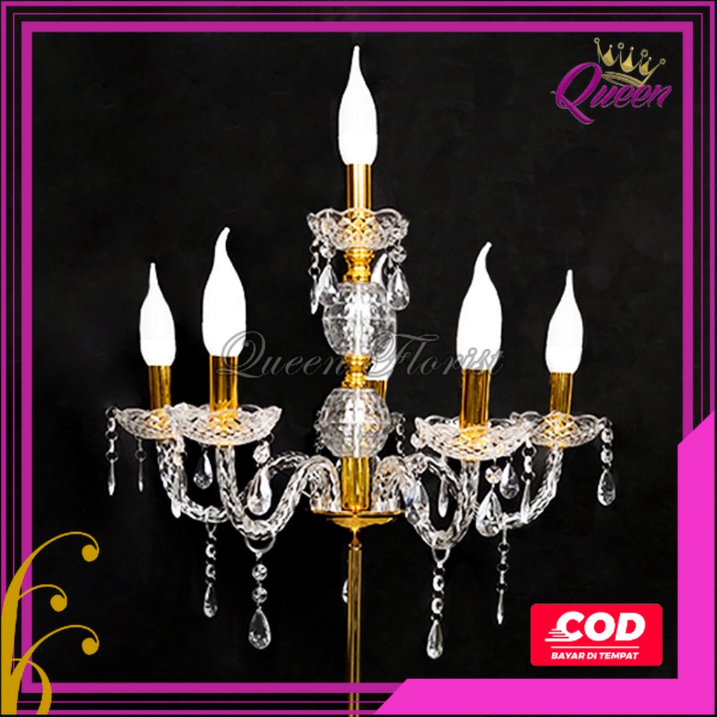 1 Set Lampu Standing / Berdiri Lilin Chandelier Cabang 6 Kristal Akrilik - Lampu dekorasi pelaminan 