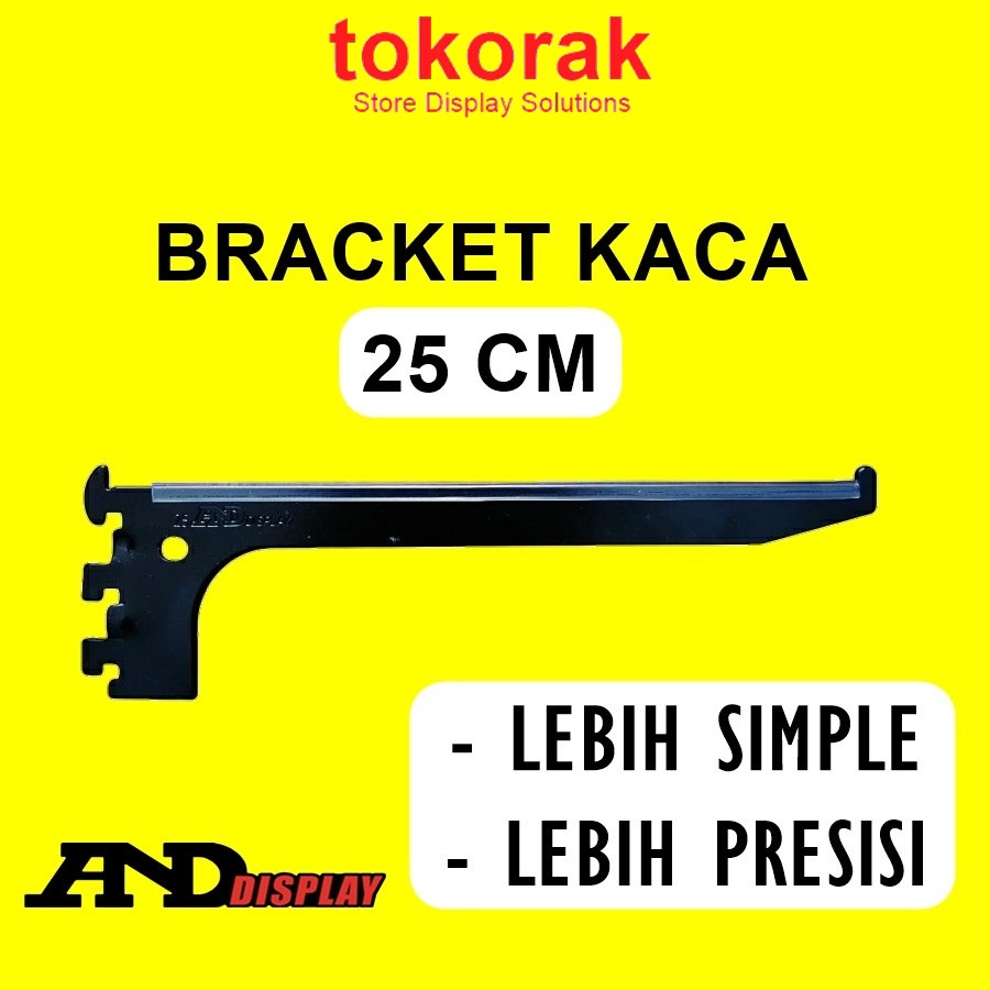 DAUN BRACKET KACA 25CM HITAM NEW DISPLAY SIKU PENYANGGA RAK BRAKET