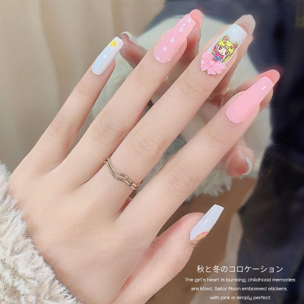 Needway   Sailor Moon Stiker Kuku Pink Lucu Sailor Moon Rabbit Bow Relief Manicure Aksesoris