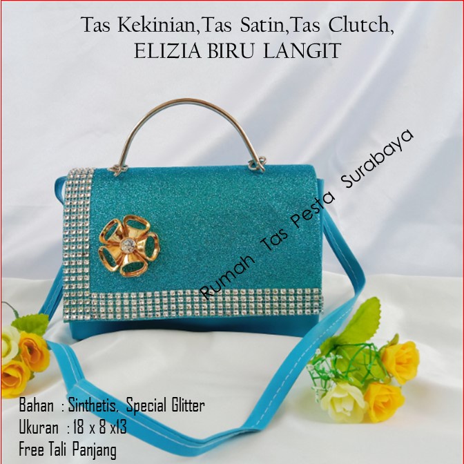 Tas Kekinian,Tas Satin,Tas Clutch,ELIZIA BIRU LANGIT