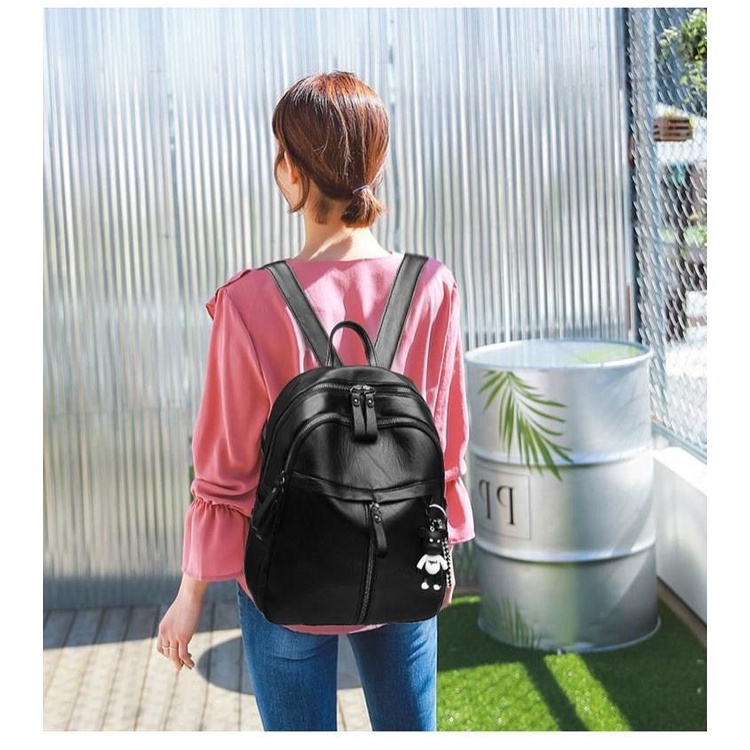 Satu7an T235 Tas Ransel Wanita Fashion Style Korea Kasual Tas Punggung Sekolah Kerja Backpack Cewek Kulit PU