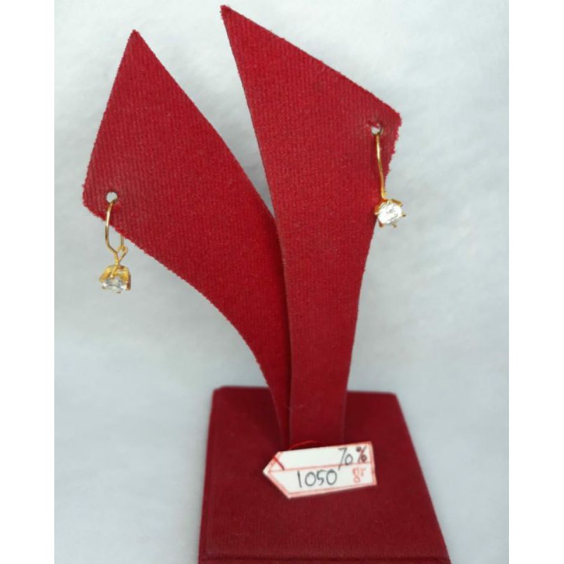 At975N227N anting cantolan mata chrystal putih emas kuning asli berat  1.050 kadar 70% 16k