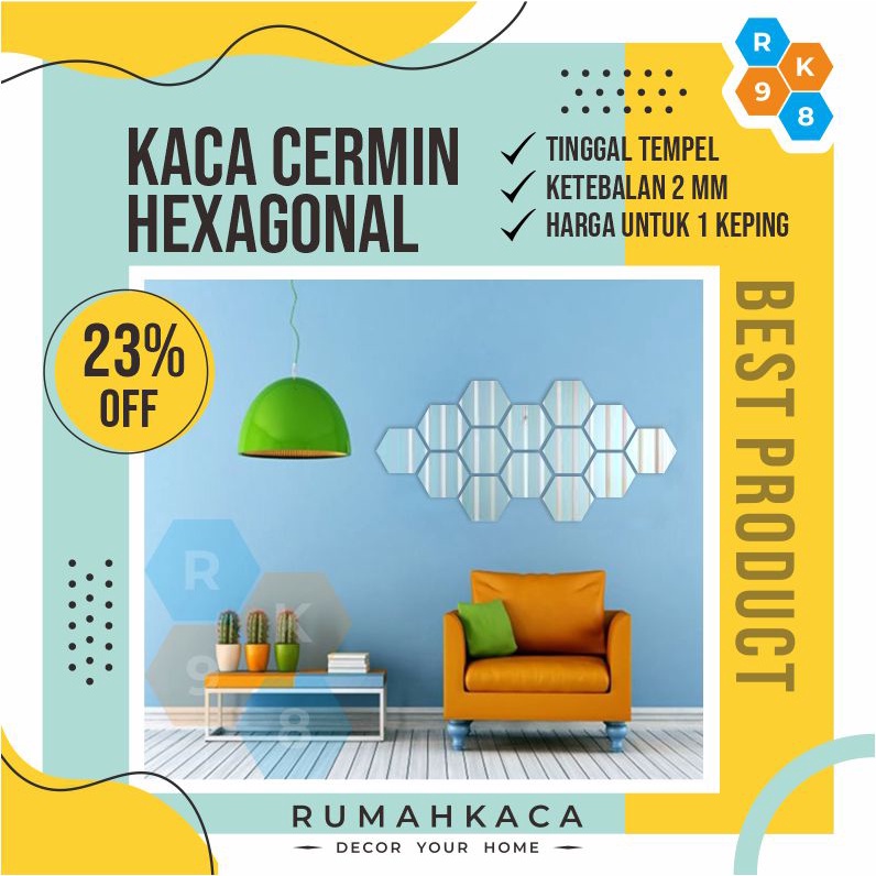 Kaca Cermin Hexagonal Besar Aesthetic