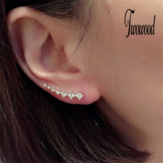 Anting Stud Kait Aksen Berlian Imitasi Bahan Zirkon Untuk Wanita