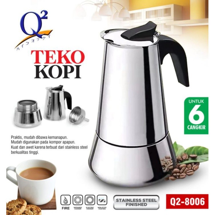 TEKO KOPI STAINLESS Q2-8006 COFFEE MAKER 6 CUP ALAT PEMBUAT KOPI