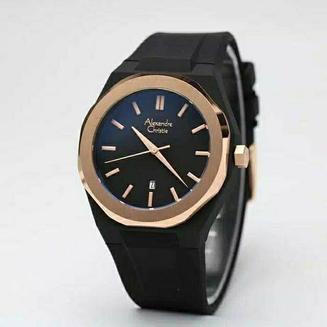 ALEXANDRE CHRISTIE AC 8613 PRIA ROSEGOLD BLACK RUBBER BLACK ORIGINAL