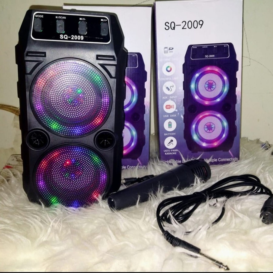 SQ2009 Speaker Bluetooth Box Double Bass SQRS 2009 Plus Mic Spiker BONUS MIX SQRS2009