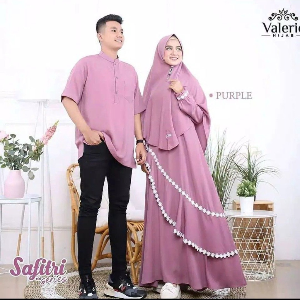 Terlaris Couple safitri set Hijab /gamis syar'i couple/gamis couple/pasangan suku istri/batik couple