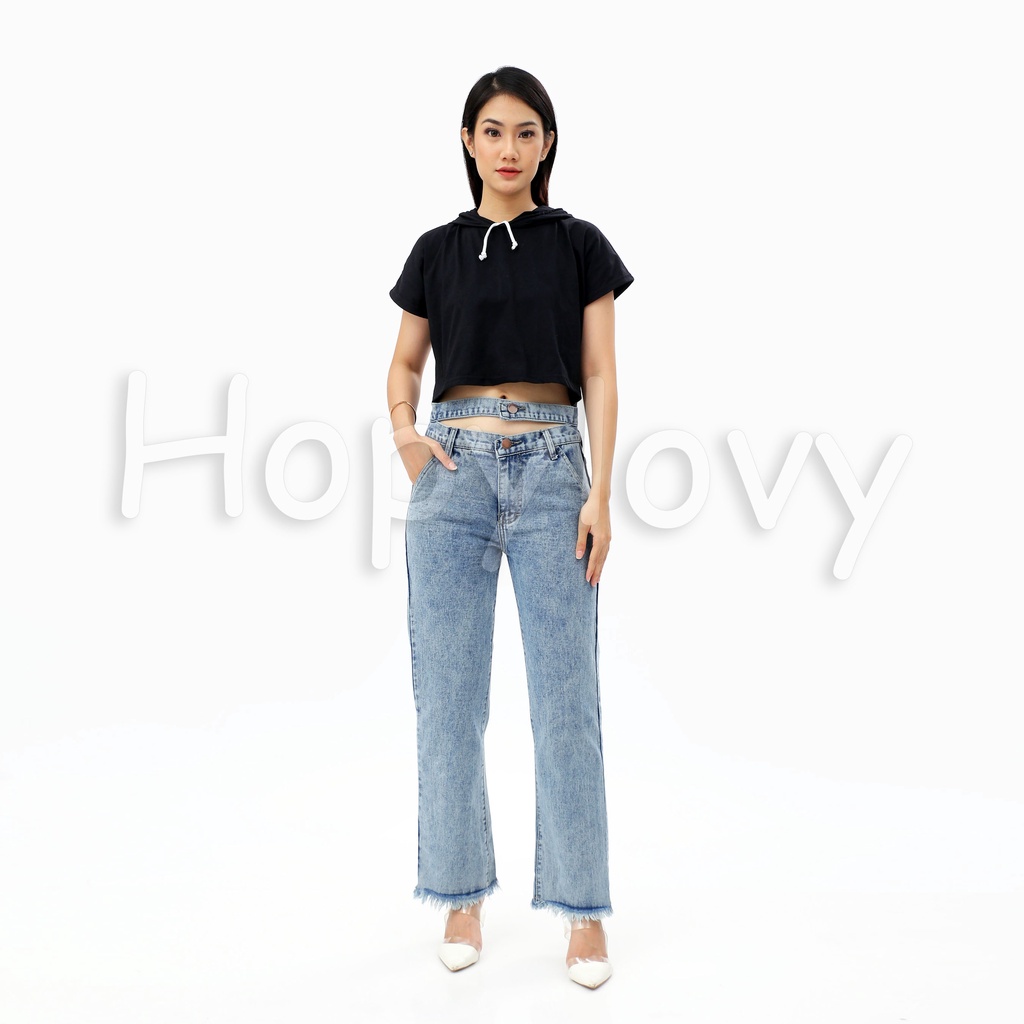 HOPYLOVY Celana Boyfriend Jeans Wanita Highwaist Jeans Rawis Double Button Gista