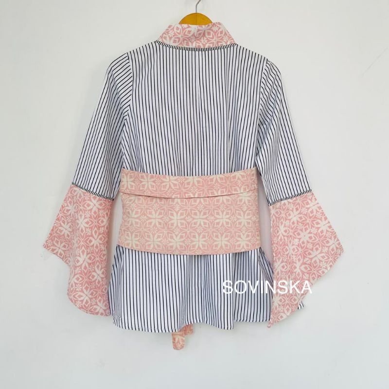 Atasan Batik Kombinasi WP 236 Pink Blus Blouse Baju Kerja Wanita Modern