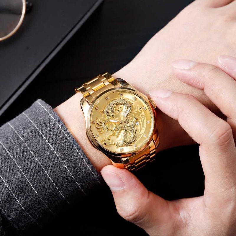 JAM TANGAN SKMEI ORIGINAL GOLDEN DRAGON RANTAI TANGGAL AKTIF DIAMETER 4,5CM