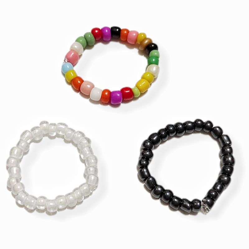 Cincin Beads Elastis Basic Polos Colorful Black White Elastic Ring