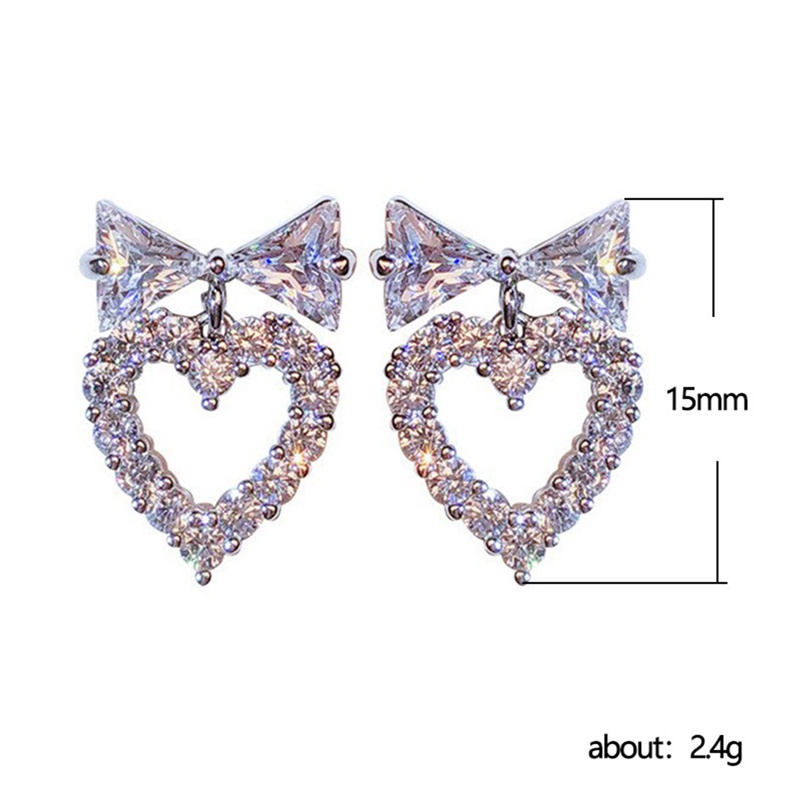 Korean Fashion Bowknot Women Earrings With Heart Dangle Dazzling Cubic Zirconia Party Daily Wear Girl Earrings