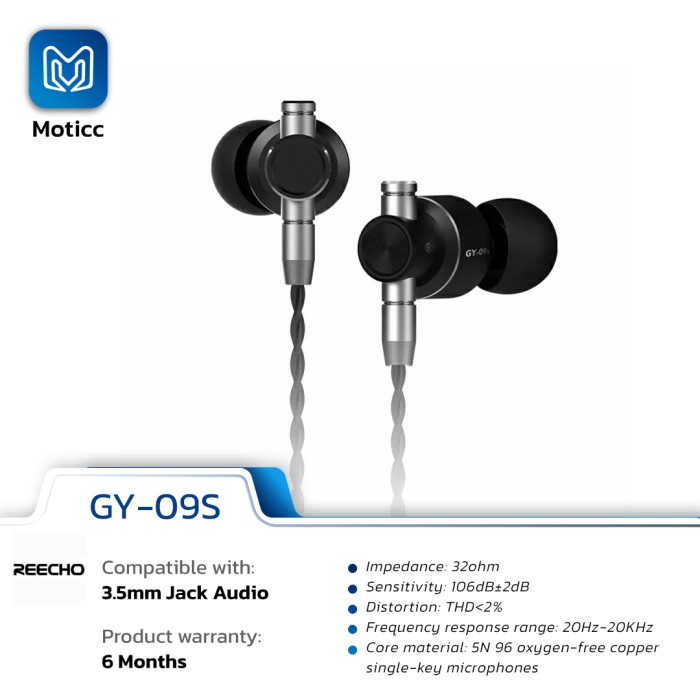 Reecho GY-09S with Mic Earphone HIFI Dynamic Heavy Bass