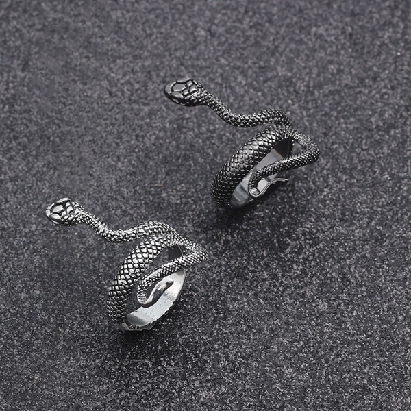 Gothic 925 Sterling Silver Mens Ring Punk Serpentine Winding Witch Snake Jewelry Halloween Party Accessory Men Hip Hop Rings Personality Creative Opening Adjustable Ring Jewelry Gift