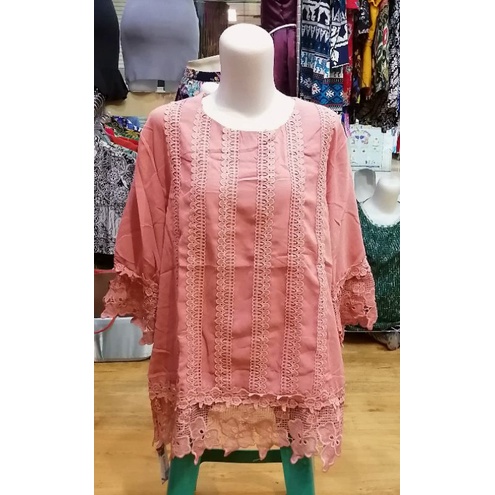 blus sifon kombinasi renda bunga