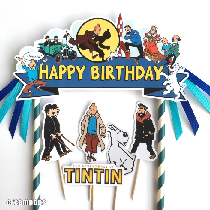 

Tintin Tusukan kue Happy Birthday Hiasan kue