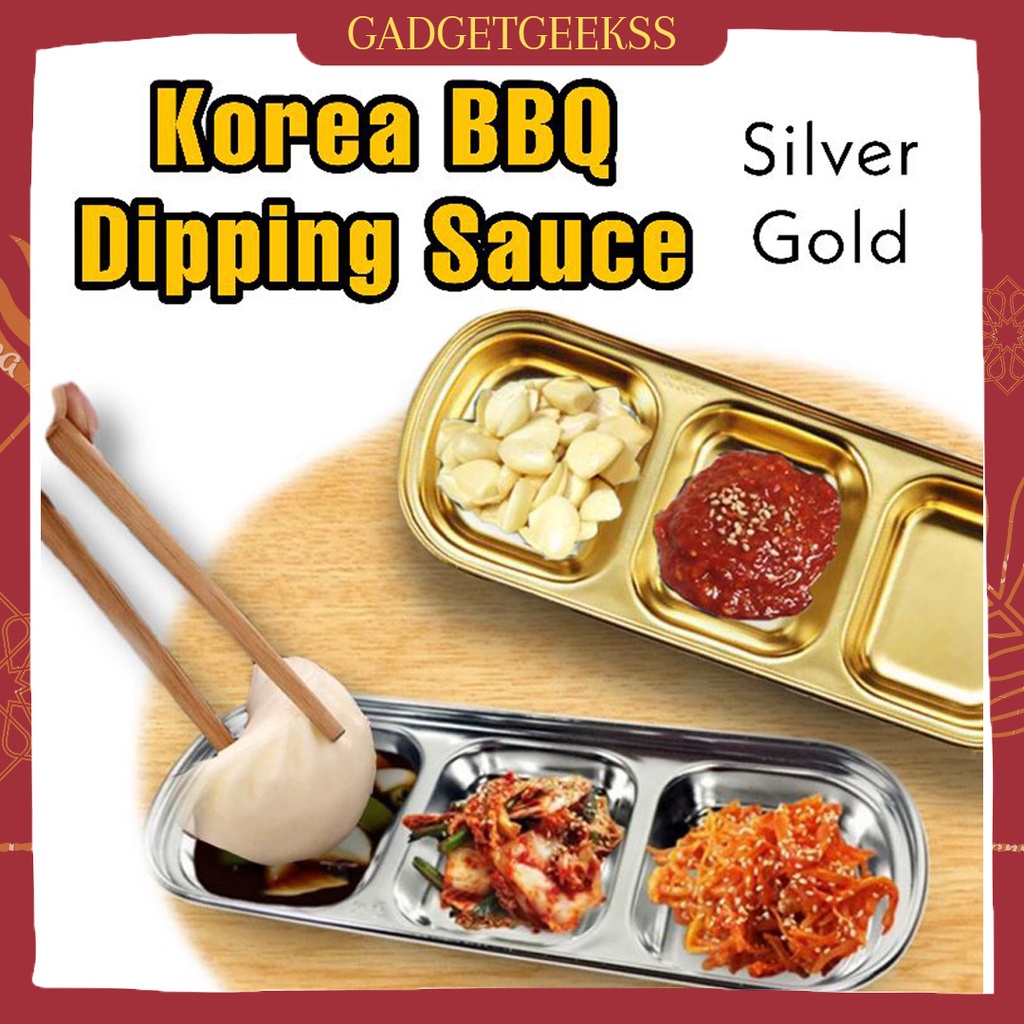 Korea Bbq Piring Saus  Sekat Stainless Emas Gold Korea Side Dish Banchan Plate Tempat Sambal