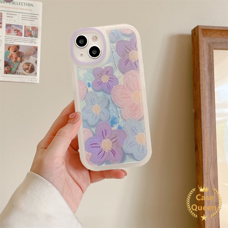 Soft Case TPU Motif Bunga Ungu Retro Cover Oppo A57 2022 A95 A16K A15 A55 Reno 7Z 7 5 6 4F 5F A96 A76 A74 A12 A54 A16 A5s A12 A5s A16 A5s A3 A1K A5s A12