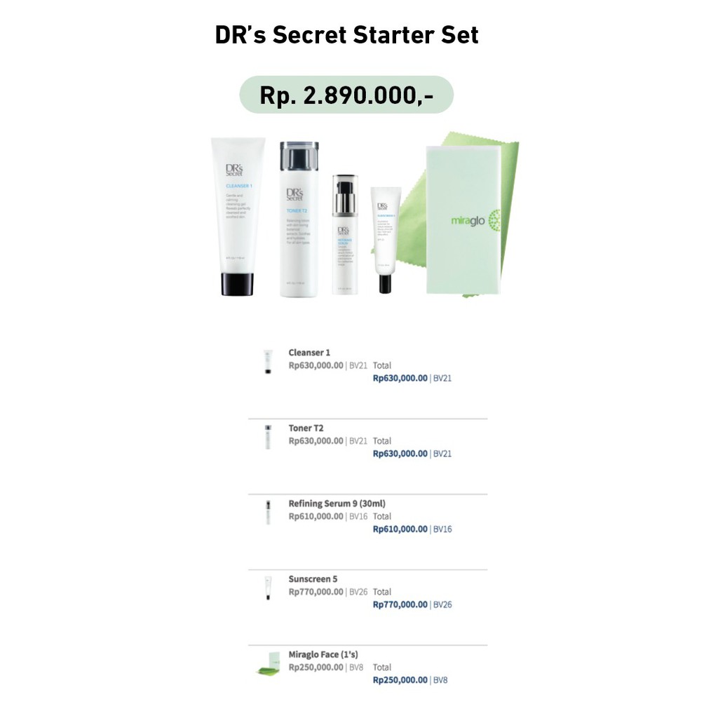 DR’s Secret Skincare Starter 1,2,9,5,miraglo