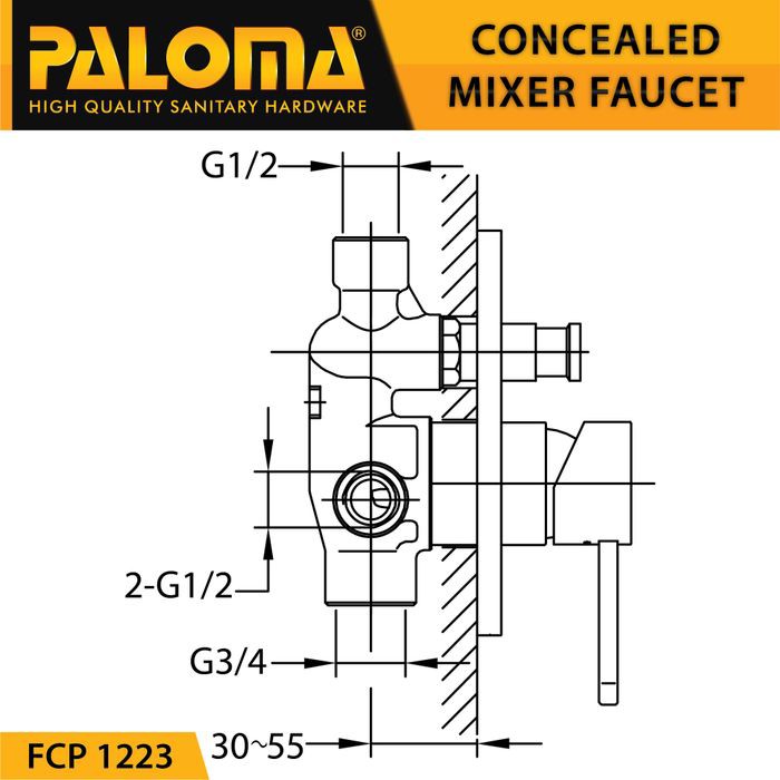 PALOMA FCP 1223 Keran Mixer 4 Lubang Tanam Dinding Tembok Kran Air