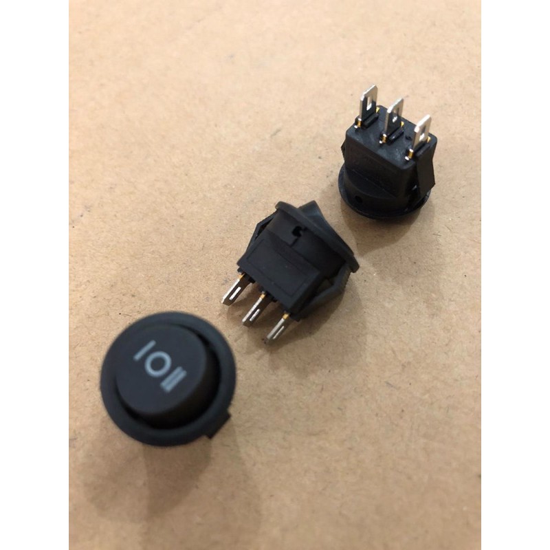 Saklar Rocker switch 3 pin BULAT HITAM MINI 3 kaki ON OFF ON