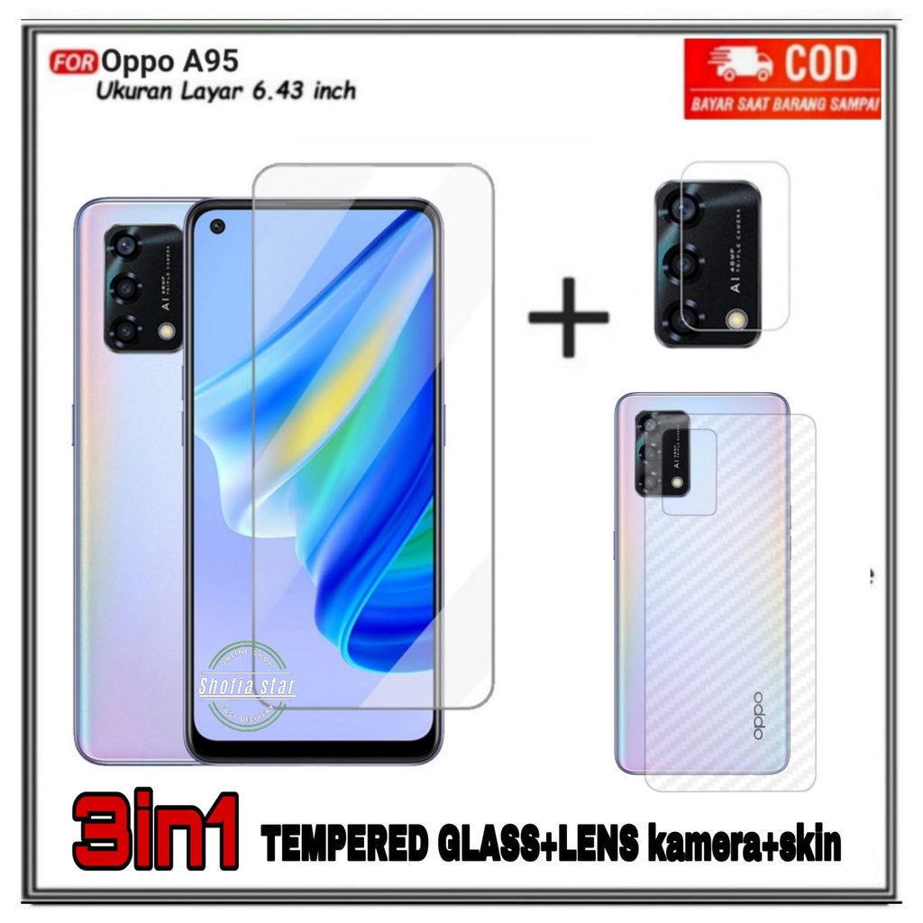 PAKET 3IN1 TEMPERED GLASS BENING OPPO A95 A74 A55 A54 4G/5G TG LAYAR ANTI GORES KACA FULL COVER