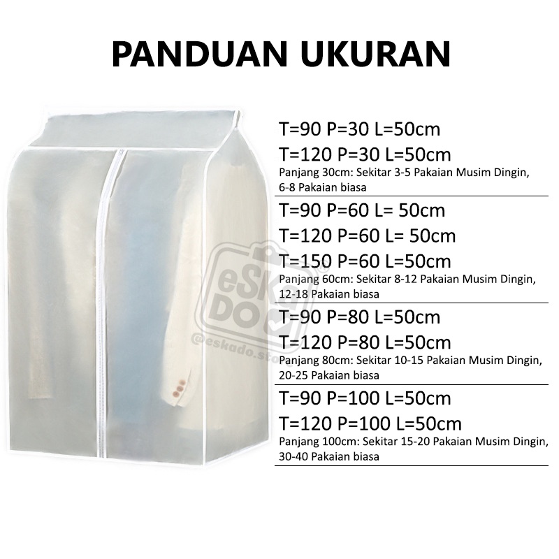FULL Cover Gantungan Pakaian PEVA 3 Dimensi Anti Debu Tahan Air