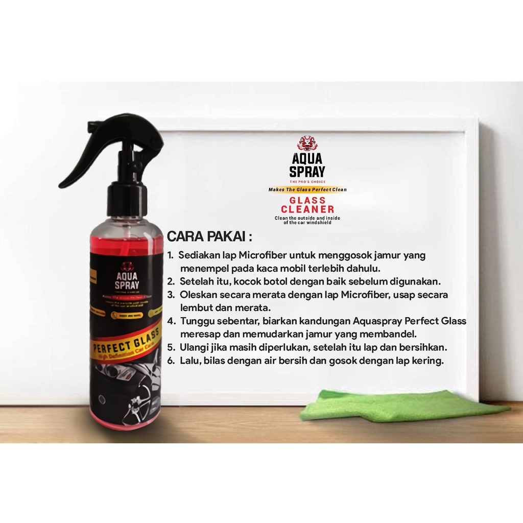 AQUA SPRAY - PERFECT GLASS CLEANER PEMBERSIH JAMUR KACA MOBIL BONUS LAP MICROFIBER