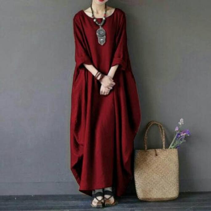 SALE - GU- LONG RIHANA MAROON MAXI DRESS KOREAN IMPORT DRESS CASUAL SANTAI OR JUMSUIT
