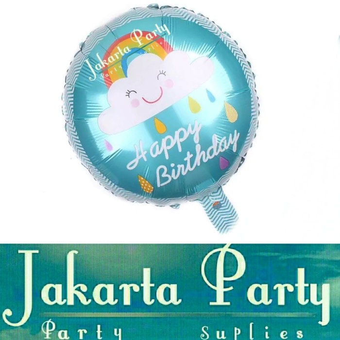 Balon Bulat HBD Rainbow Blue / Balon Foil HBD / Balon Motif HBD