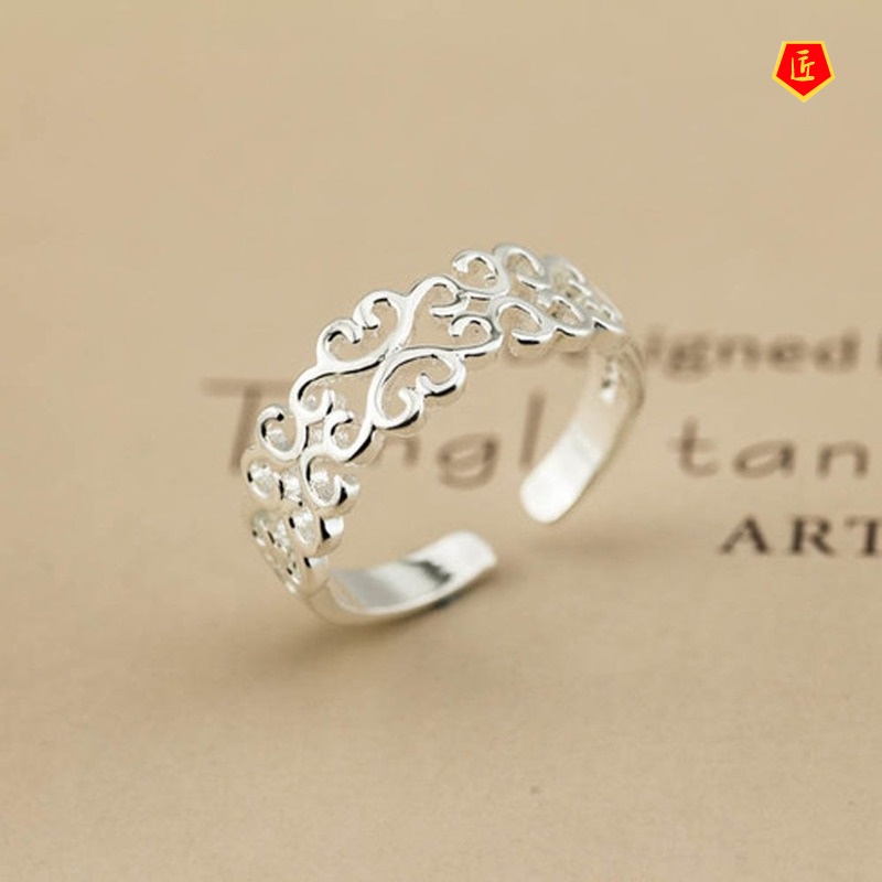 [Ready Stock]Creative Simple Silver New Hollow Heart-Shaped Ring