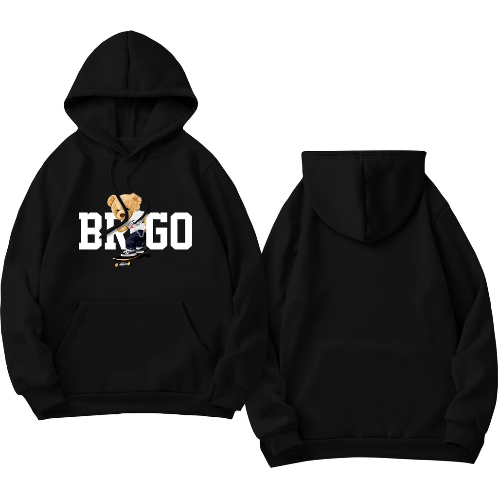 BRIGO Jumper Hoodie Beruang Skateboard II Sweater Hoodie BRIGO Sablon DTF Fleece Cotton II SIZE M-XXL (Pria &amp; Wanita) Free stiker&amp;Gantungan Kunci