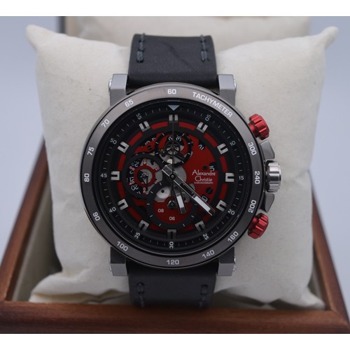Jam Tangan Pria Alexandre Christie Ac 6429 Full Black With Red DIal Original